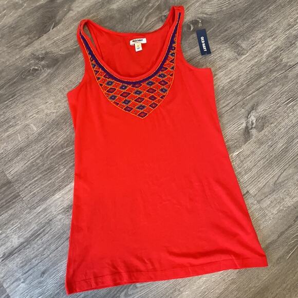 NWT Old Navy Red Beaded Neck Tank Top - Picture 1 of 10